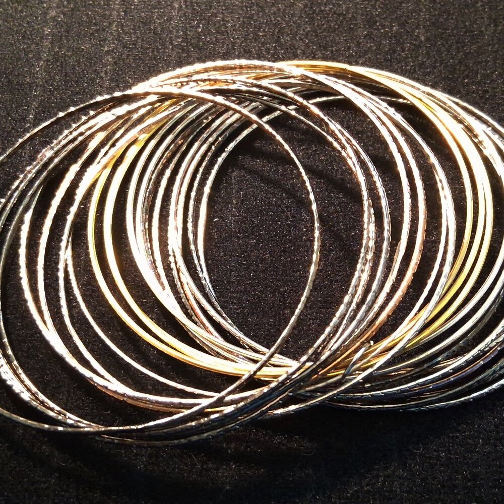 Bangle Bracelets - 27 Assorted Gold/Silver/Black … - image 7